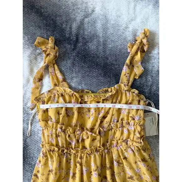 Fashion on Earth Gold Flower Tie Strap Ruffle Mini Summer Dress Size Small - NWT - Picture 7 of 8